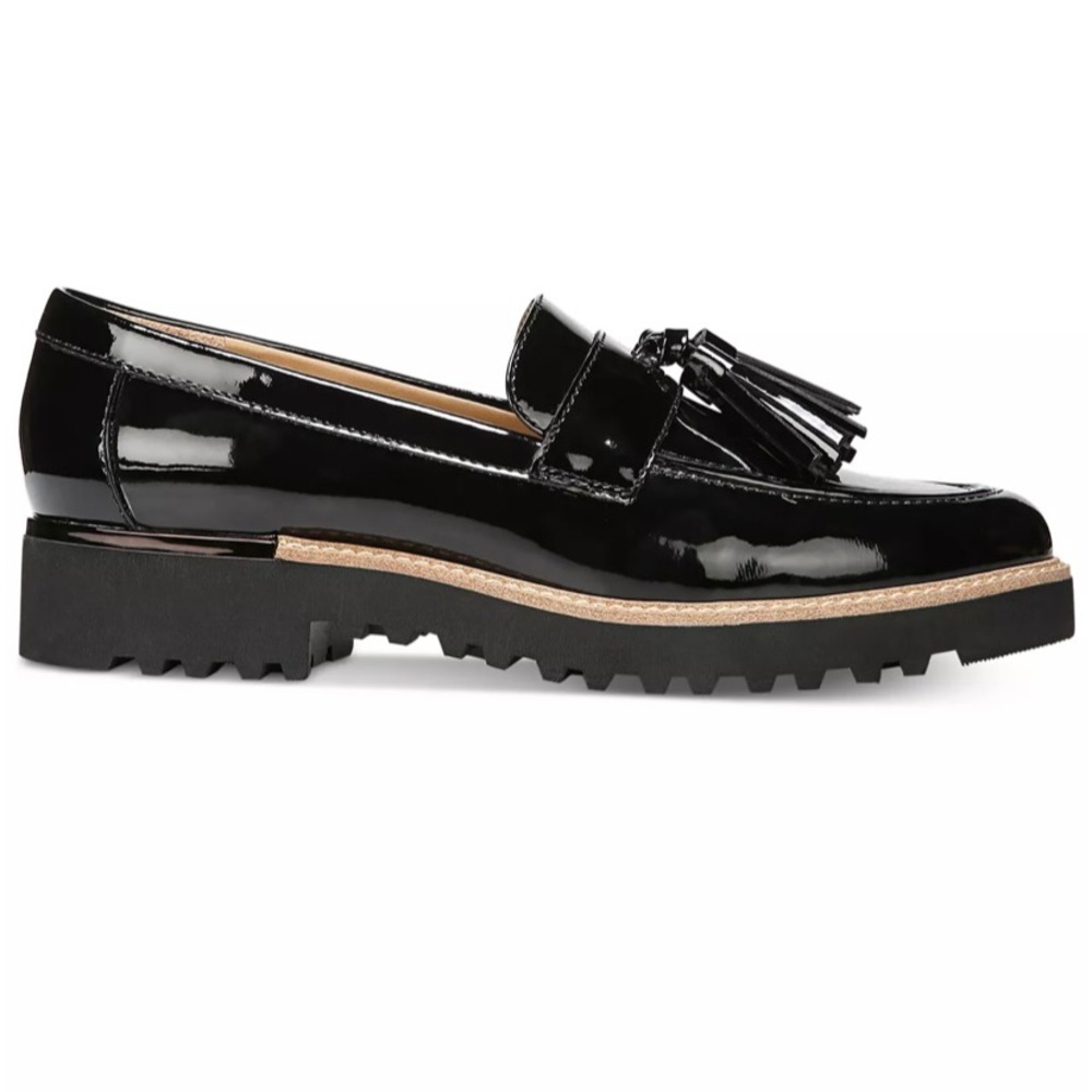 Franco Sarto patent leather Carolynn Lug Sole Loafers with tassel